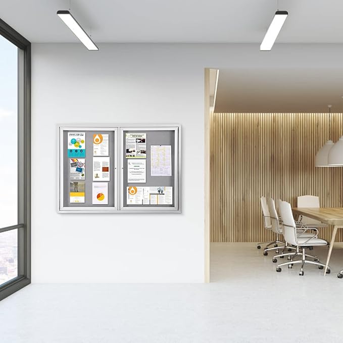 SWANCROWN Weather Resistant Enclosed Bulletin Board Gray Fabric Displays Boards - Image 9