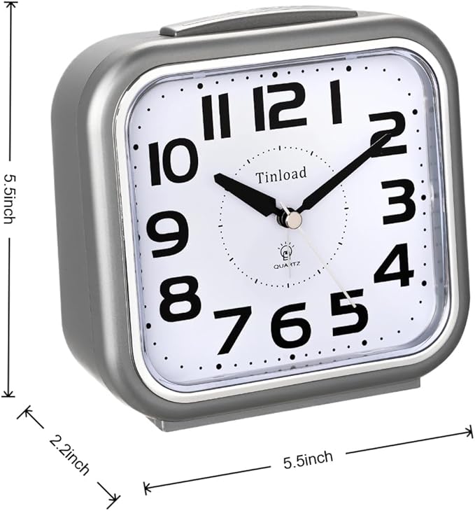 Tinload 5.5" Large Analog Alarm Clock Silent Non Ticking, Gentle Wake, Beep - Image 8