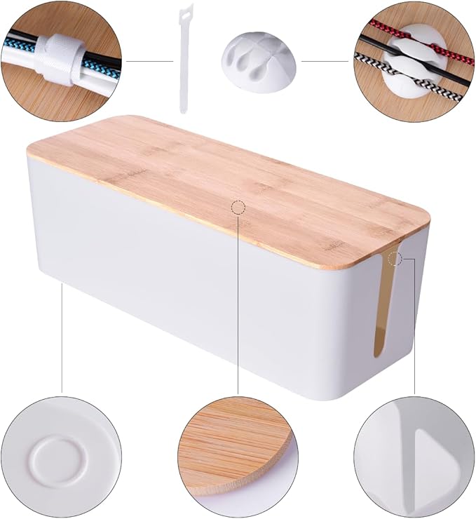 2 Pack Large Cable Management Box – Wooden Style Cord Organizer and Cover - Image 5