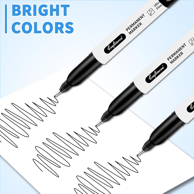 craftinova Black Ultra Fine Point Permanent Markers, Extra Fine Tip, Quick - Image 3