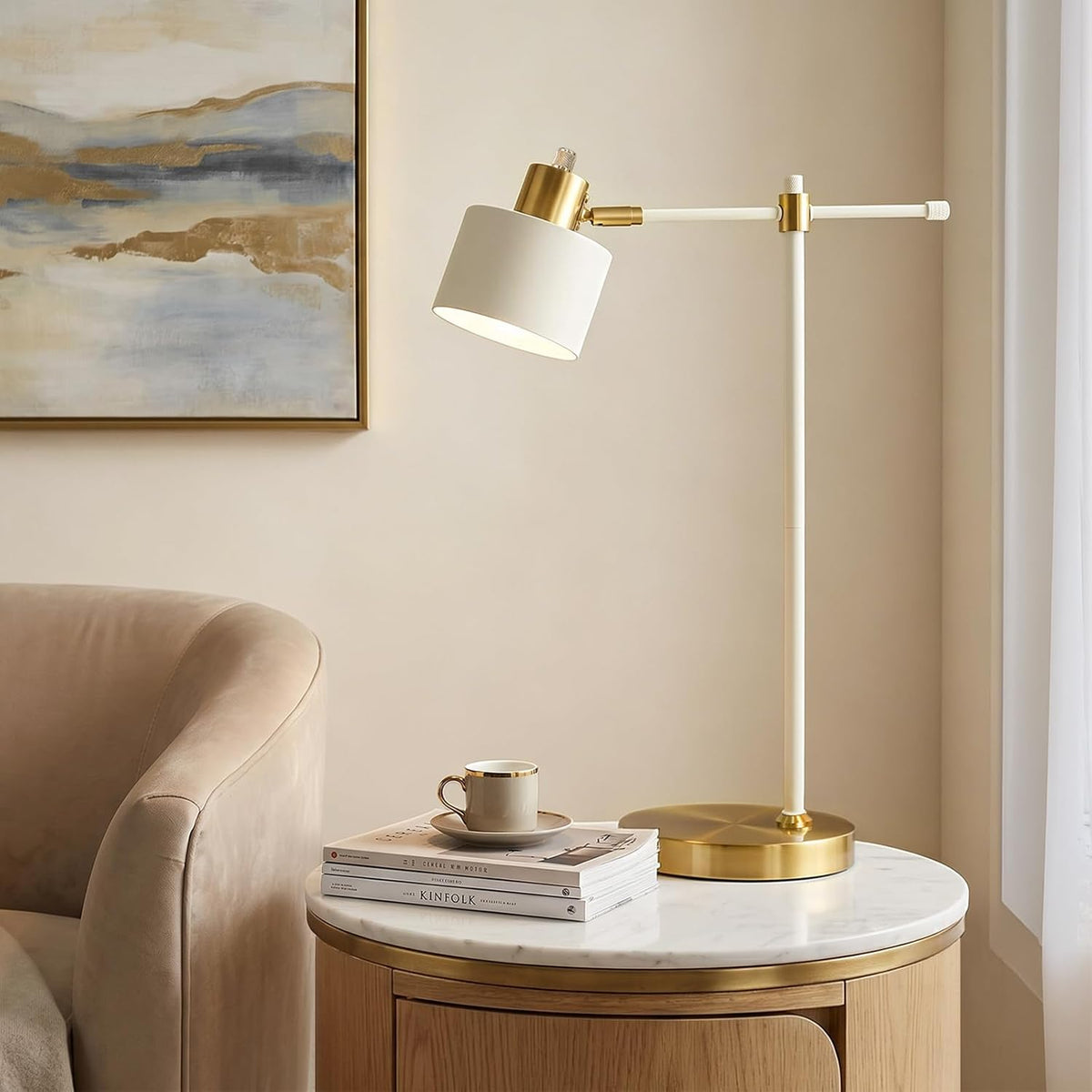oyears 22.2" modern desk lamp, metal table lamp showing dimensions
