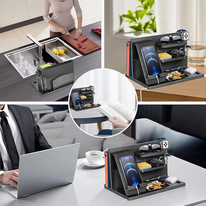 Gifts for Men Bedside Organiser Wood Phone Docking Station Dad Birthday Gifts - Image 5