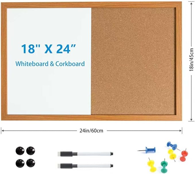Combination Writeboard 24"x 18" Magnetic Whiteboard & Cork Board Dry Erase - Image 2