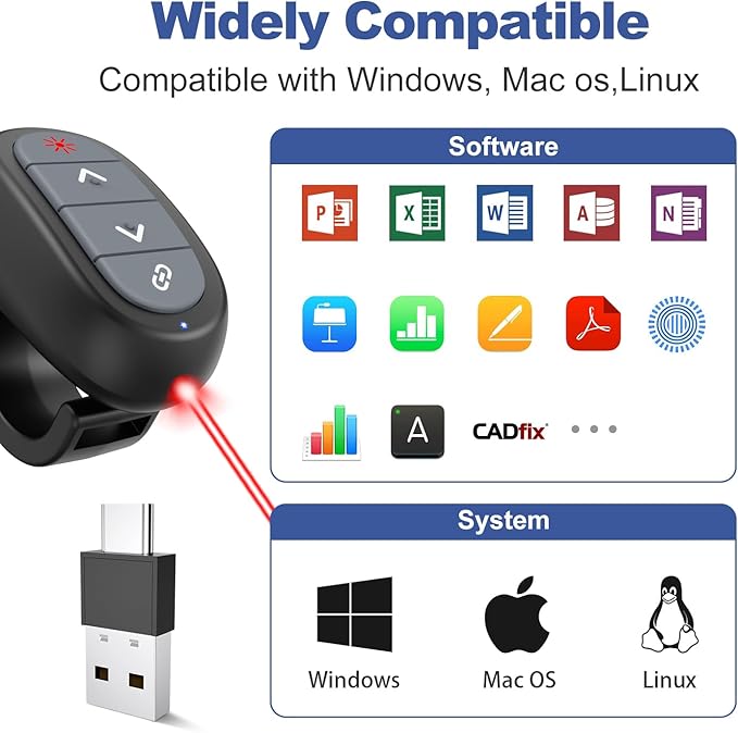 Presentation Clicker PowerPoint Wireless Presenter Remote: USB C Laser Pointer - Image 6