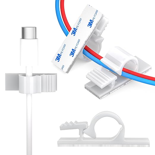 XHF 100pcs Adhesive Cable Wire Clips White, Outdoor Cable Management Wire by XHF