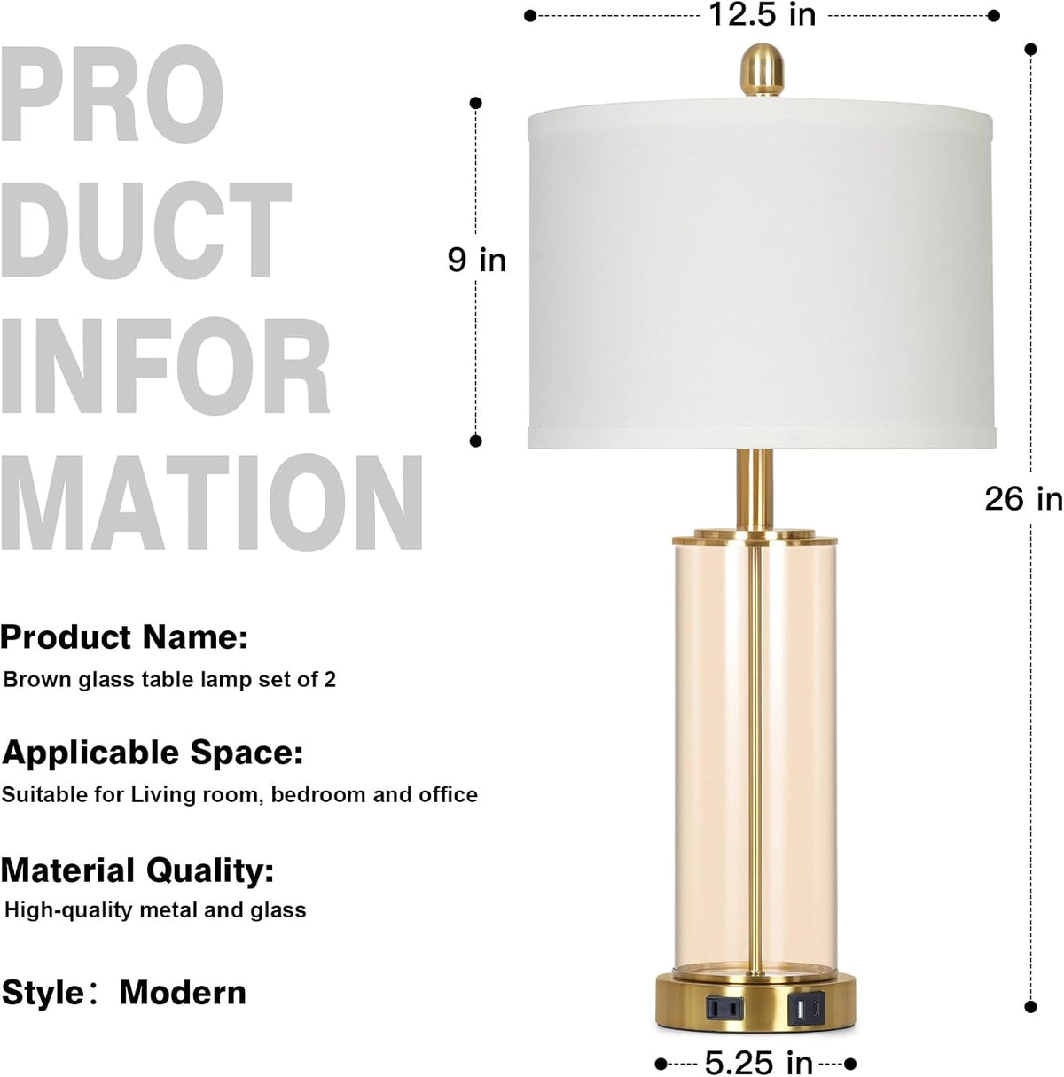 Ruzectt 26" Glass Table Lamp Single, 3-Way Dimmable Touch Control Living...