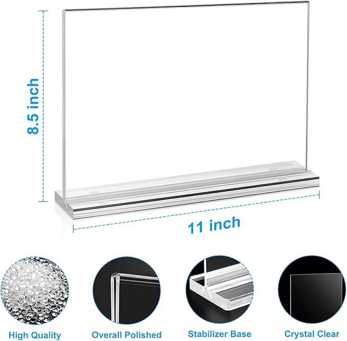 EHWINE 6 Pack Acrylic Sign Holder 8.5 x 11 Horizontal, Double-Sided Stand up - Image 3