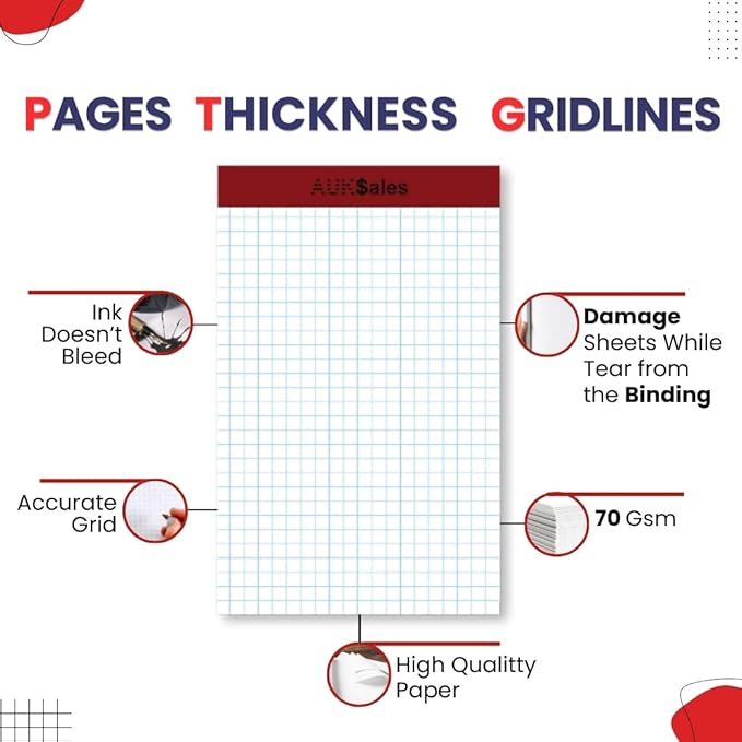 Grid Paper Pad 5x8 Inches, Graph Paper Pad 4x4, Grid Notepad, 1 Pack, 5x8 Graph - Image 4