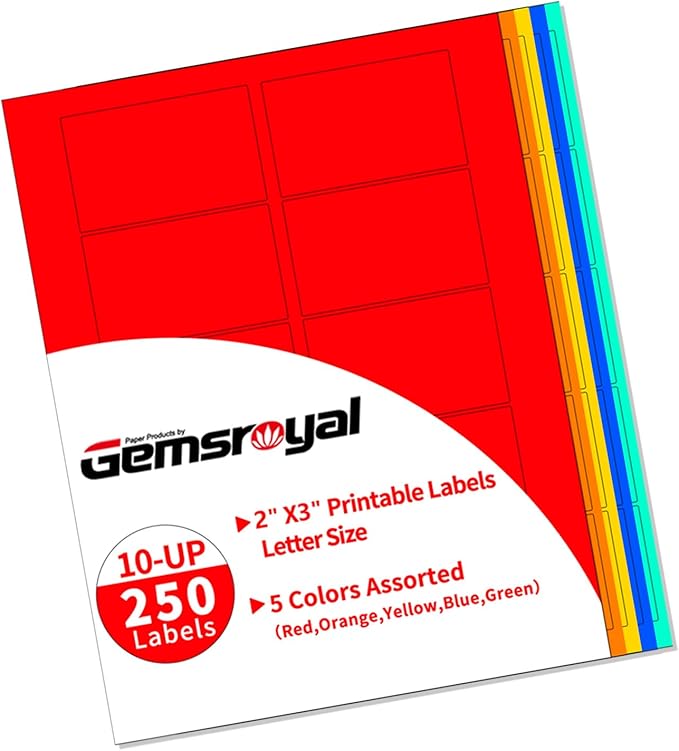 Gemsroyal Colored Labels Printable 2"×3", Neon Moving Label Stickers by Gemsroyal