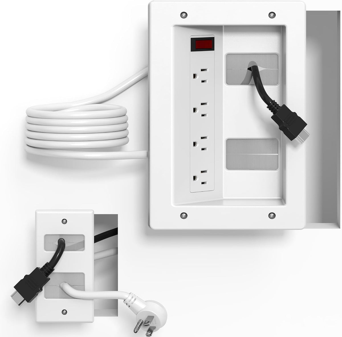 In Wall Cable Management Kit with Recessed Outlet Box, 4 Outlets, 9.8FT Cord,...