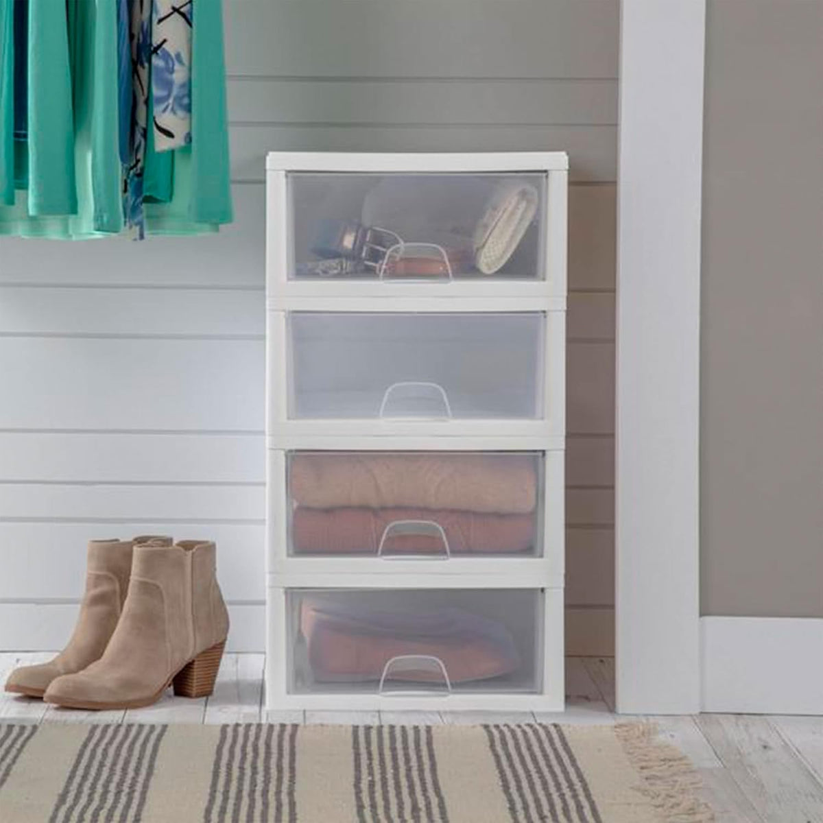 Sterilite Stacking Drawer Storage Organizer for Clothes, 16 Quart, 6-Pack