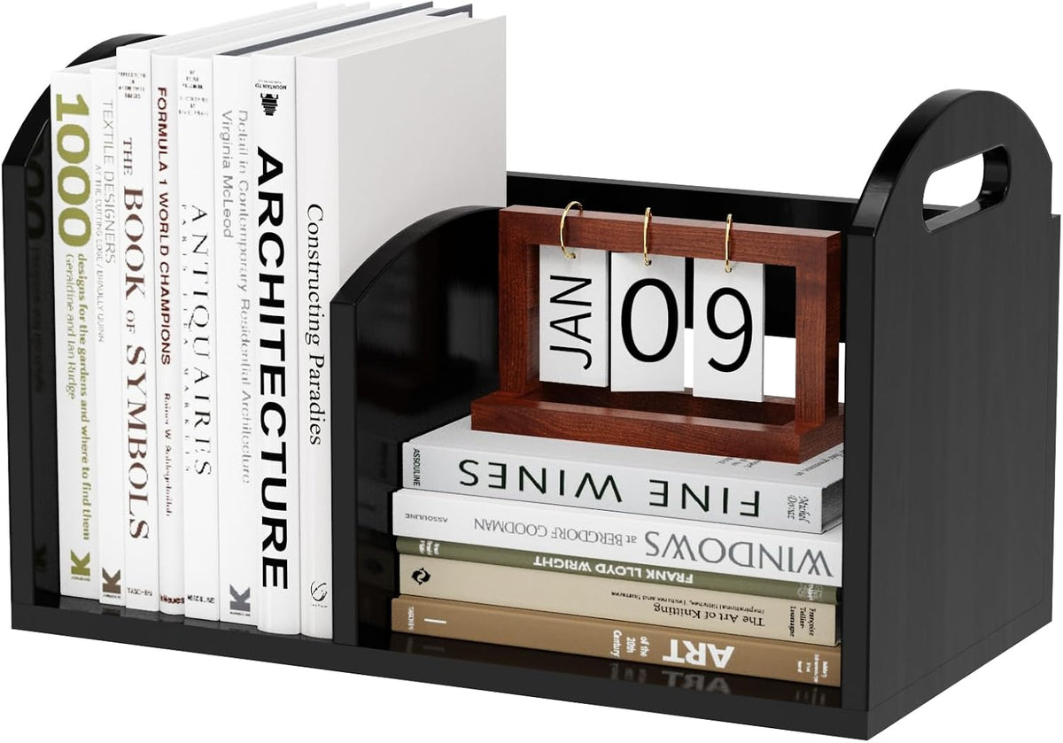 100% Solid Wood Adjustable Desktop Bookshelf, Retro Tabletop Book Shelf File ...