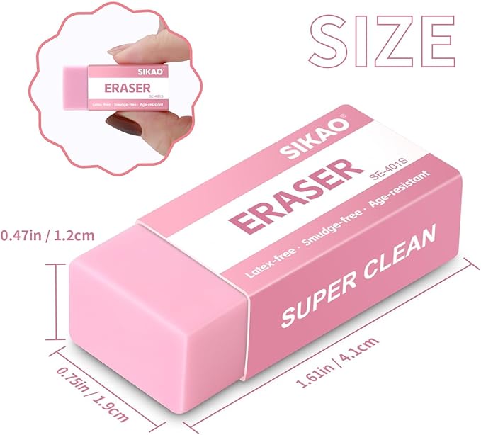 SIKAO Pink Erasers, 6 Pack Block Pencil Erasers – Smudge-Free Latex-Free Cute - Image 2