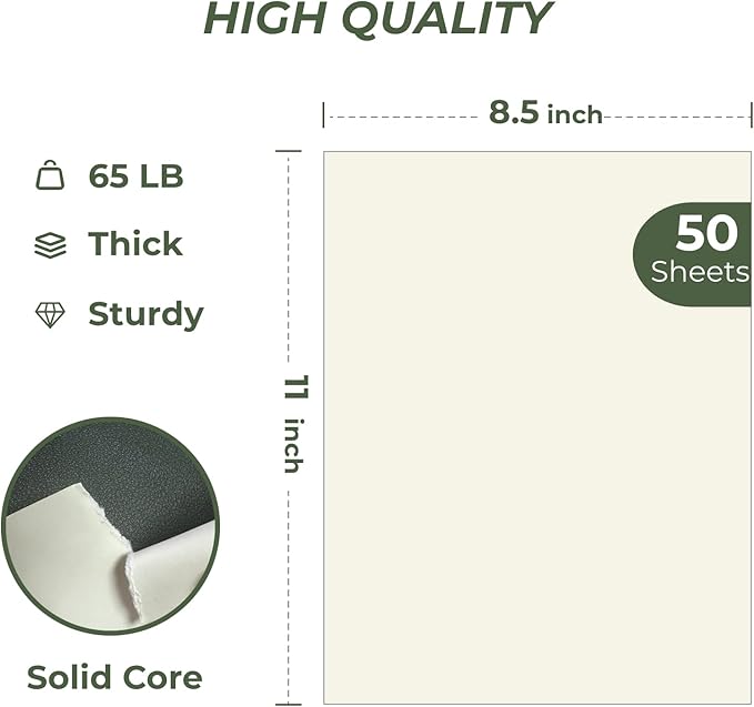 50 Sheets Cream Cardstock 8.5 x 11, Creebe 65lb Off White Card Stock Ivory - Image 2