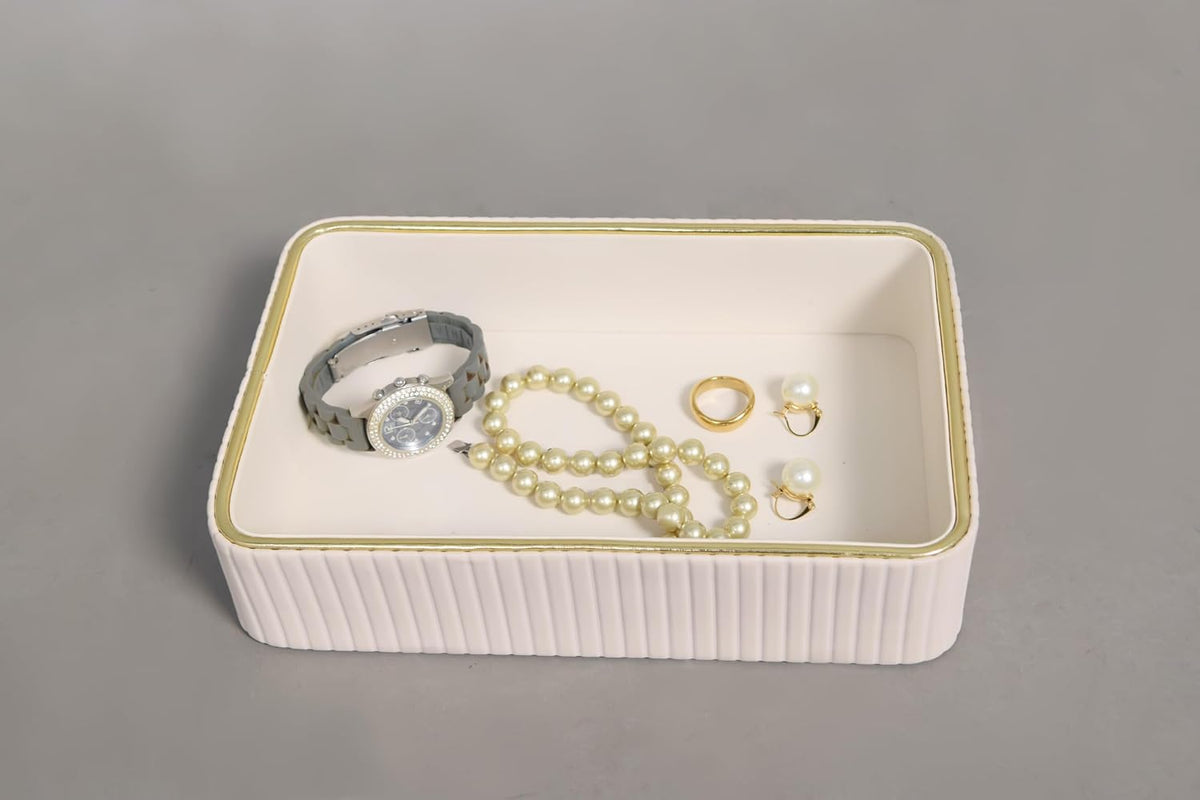 Vanity Tray for Women, Leather Rectangular Decorative Tray, Non-Slip Catch Al...