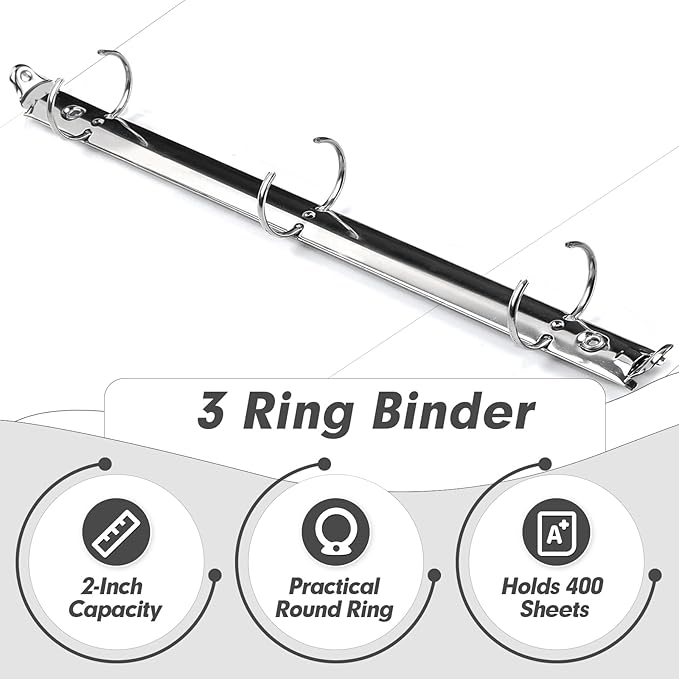 3 Ring Binder 2 Inch, PANDRI 6 Pack 2-Inch Binder Fits Letter Size 8.5'' x 11'' - Image 4