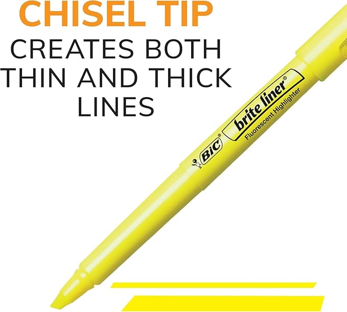 BIC Brite Liner Highlighters, Chisel Tip, 12-Count Pack of Highlighters - Image 2