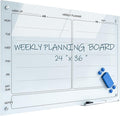 Magnetic Planner Writeboard 24"X36" Weekly Glass Calendar White Glassboard by YoupuStationery