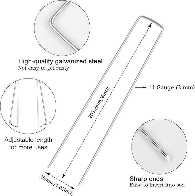 FEED GARDEN 8 Inch 50 Pack Galvanized Landscape Staples 11 Gauge Anti-Rust - Image 2
