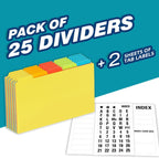 Chell 5"x8" Plastic Index Card Dividers, Primary Colors, 25 Pack | Heavyweight, A-Z, Made of Polypropylene, Alphabetical Stickers, Blank Stickers