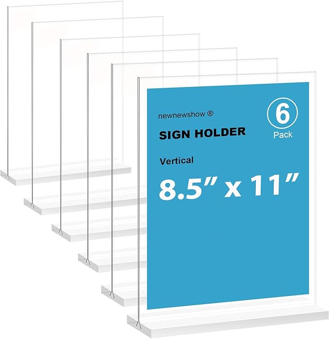 newnewshow Acrylic Sign Holder 8.5x11 Inch 6 Pack Vertical T Shape Double-Sided by NEWNEWSHOW