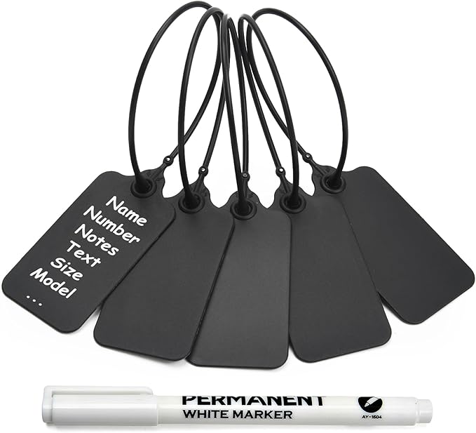 100 Black Blank Plastic Tags for Labeling Waterproof Hanging Labels Writable by LeadSeals