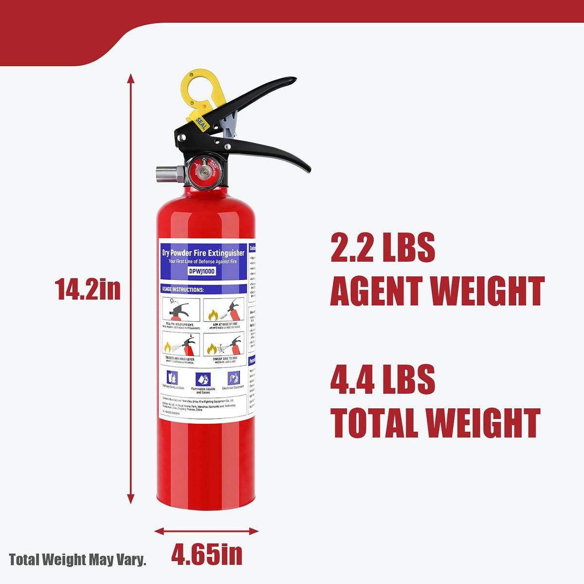 1 Pack ABC Dry Chemical Fire Extinguisher - 2.5 lb 1A:10B:C Fire Extinguisher...
