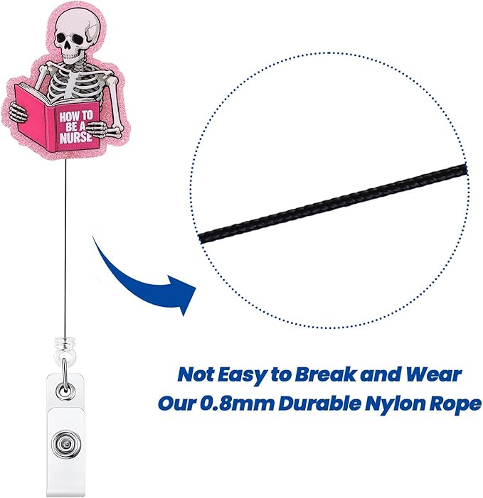 How to Be A Nurse Funny Skeleton Book Nurse Badge Reel, Cute Pink Radiology - Image 5