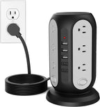 Tower Power Strip with 12 Outlets and 5 USB Ports, Flat Extension Cord 10 Ft by Unknown