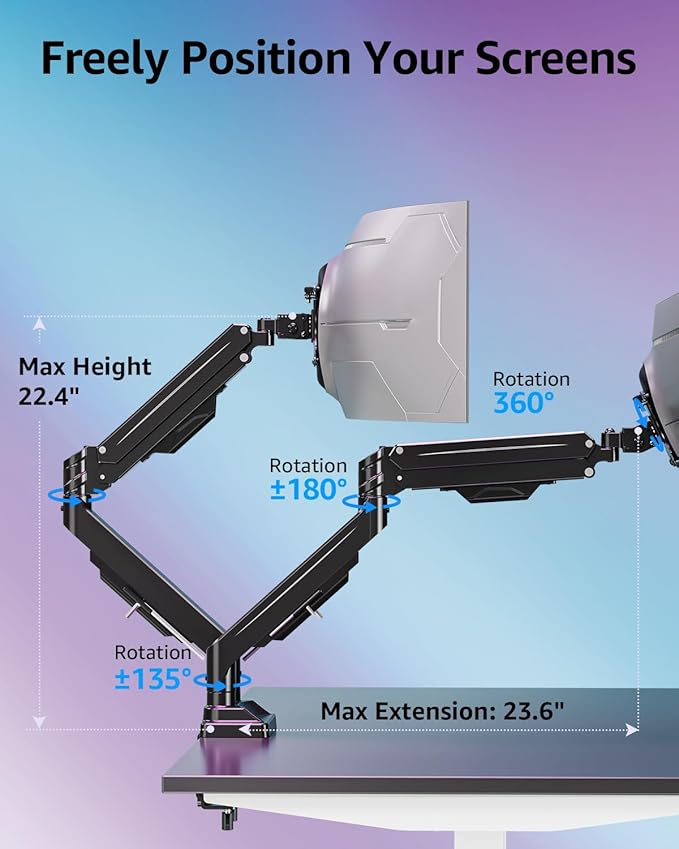 MOUNTUP Dual Monitor Stand for Max 43 inch Screens, Ultrawide Monitor Arm - Image 7