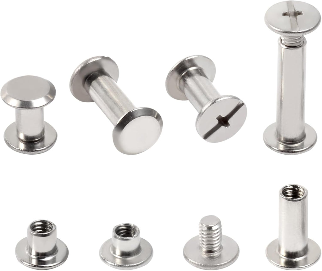 115 Sets Chicago Screws Kit for Leather Crafts, 304 Stainless Steel Binding Screws Rivet, 8 Sizes (M5x4/5/6/8/10/12/15/20mm) Binding Post with Tools (Silver)