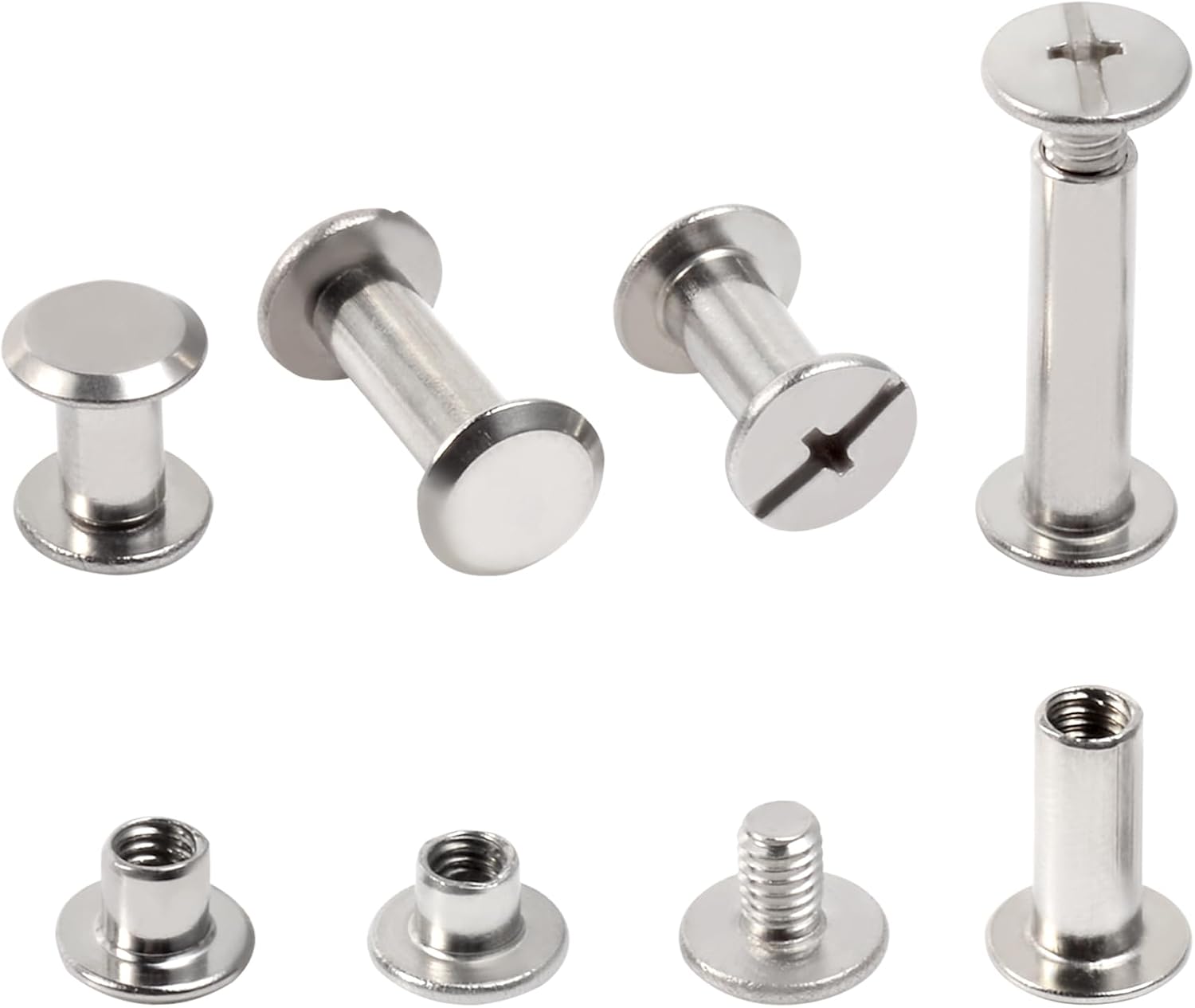 115 Sets Chicago Screws Kit for Leather Crafts, 304 Stainless Steel Binding Screws Rivet, 8 Sizes (M5x4/5/6/8/10/12/15/20mm) Binding Post with Tools (Silver)