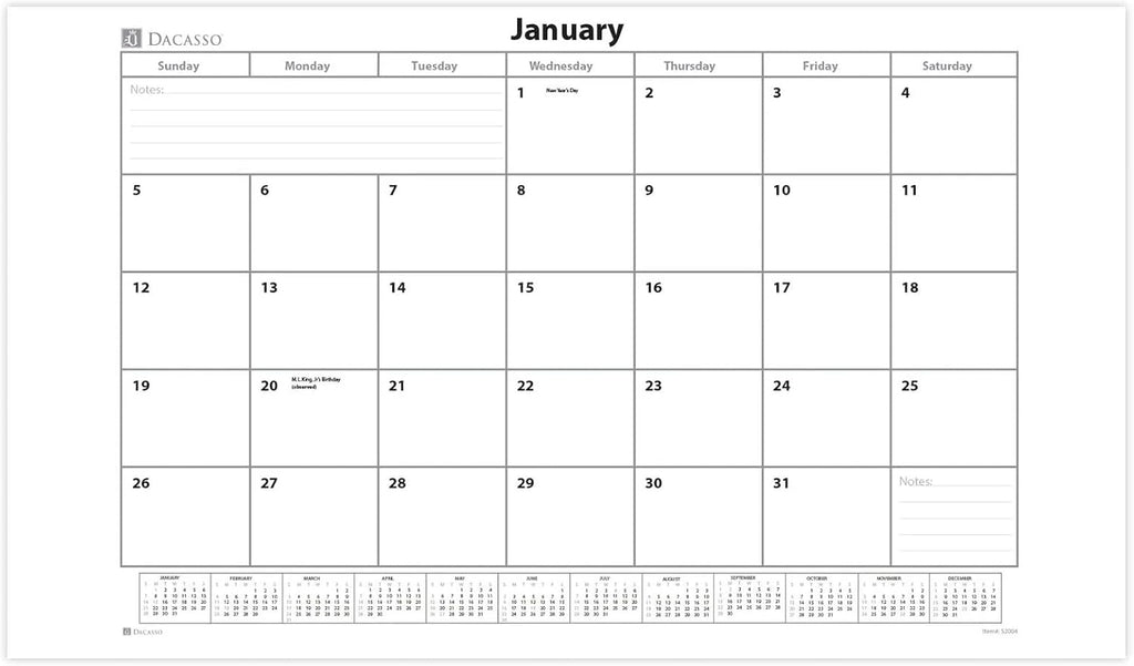 Dacasso Monthly Calendar Refill, 28.75" x 16.75", White (S2004 / S2004-O)