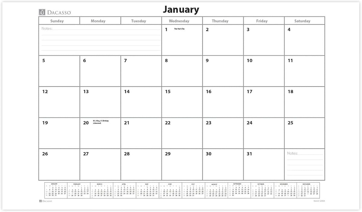 Dacasso Monthly Calendar Refill, 28.75" x 16.75", White (S2004 / S2004-O)