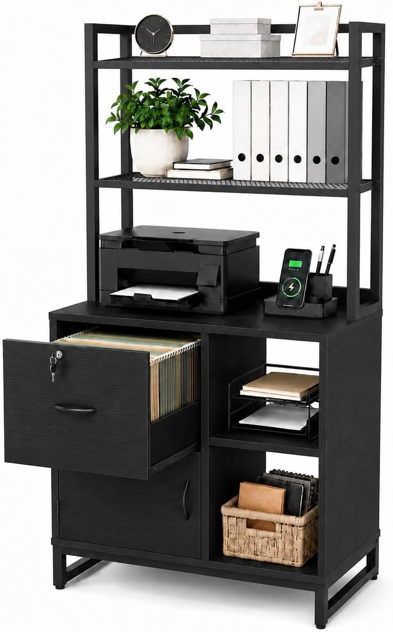 homieasy vertical filing cabinet with bookshelf for home, main product view