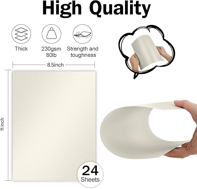 24 Sheets Silver Shimmer Cardstock 8.5 x 11 Metallic Paper, Goefun 80lb Card - Image 2
