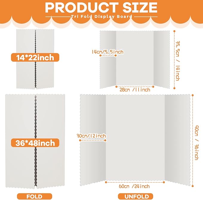 Ctosree 18 Pcs 14 * 22 Inch Tri Fold Poster Board Bulk, Science Fair Project - Image 2