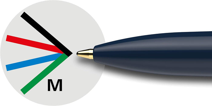 Schneider Take 4 Ballpoint Pen M (Medium), Refillable + Retractable, Dark Blue/Light Blue Barrel, 4-In-1 Multicolor Inks: Black, Red, Blue, Green, Box of 10 Pens (138003)
