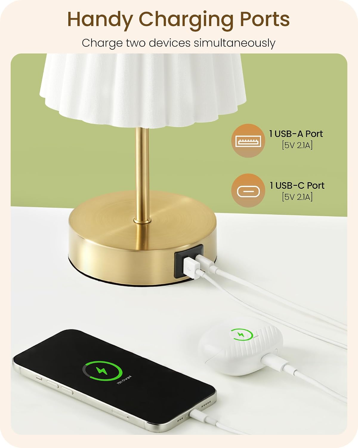 Small Bedside Table Lamps Set of 2, Touch Dimmable Table Lamps with USB Ports...