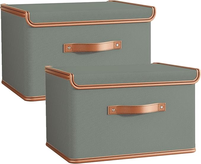 Tuza 2 Pack Storage Bins with Lids, Collapsible Closet Organizer Container by TidySpaceSoftlyStyled