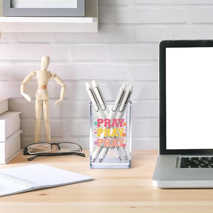 Vgrti Pray on it Pray through it Acrylic Cosmetic Pencil Pen Holder Cup - Image 4