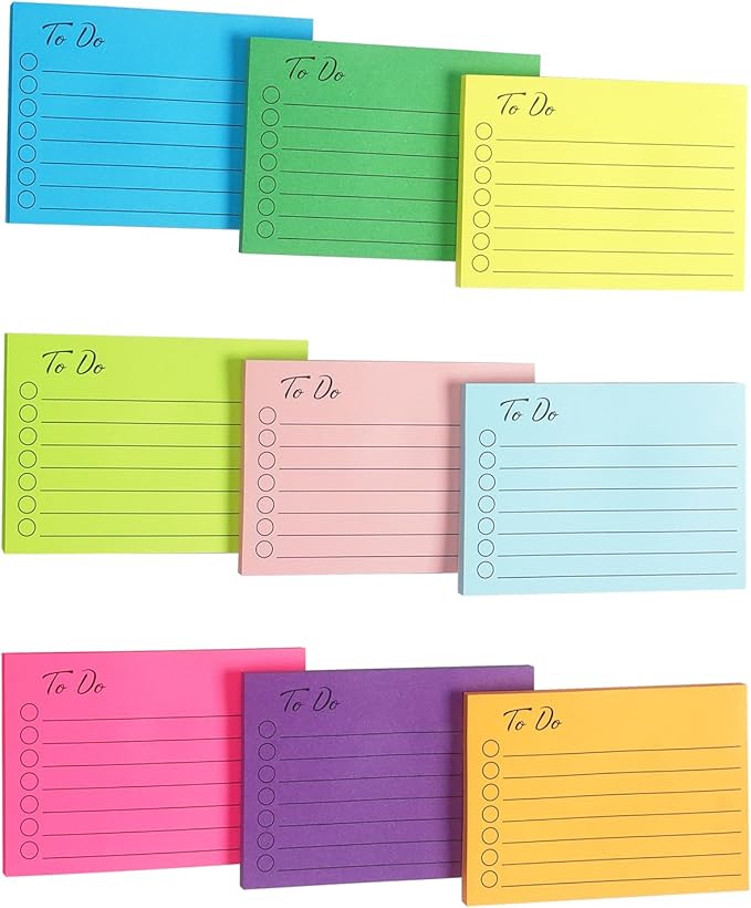 Eastern Wolf 9 Pads to Do Lined Sticky Notes, 9 Bright Multi Colors Self-Stick - Image 2