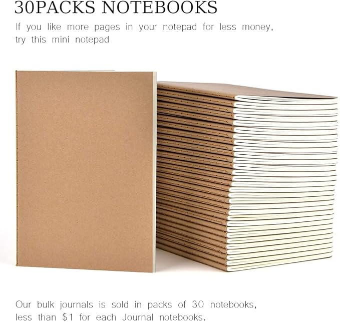 30 Pack Journal Notebook, Kraft Cover Lined Paper Journal - Image 6
