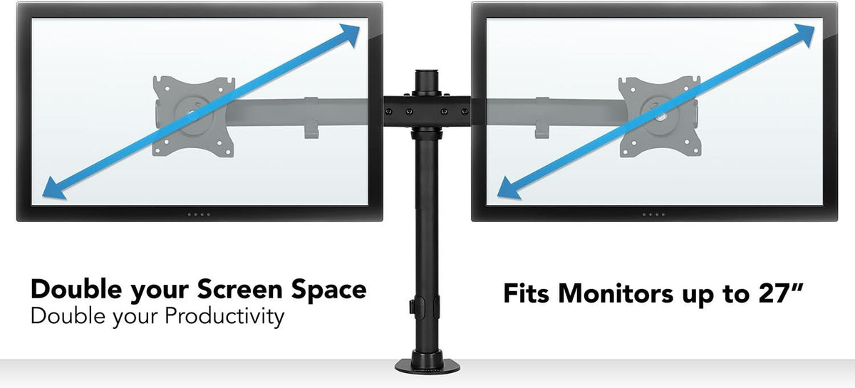 Mount-It! Dual Monitor Desk Stand, C-Clamp & Grommet Base