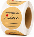 500 Kraft 2 Inch Round Canning Labels | Sticker, Homemade with Love, Round Labels for Jars, Mason Jar, Bakery Stickers, Candle, Small Business Packaging