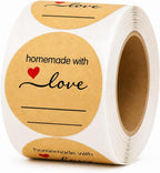 500 Kraft 2 Inch Round Canning Labels | Sticker, Homemade with Love, Round Labels for Jars, Mason Jar, Bakery Stickers, Candle, Small Business Packaging