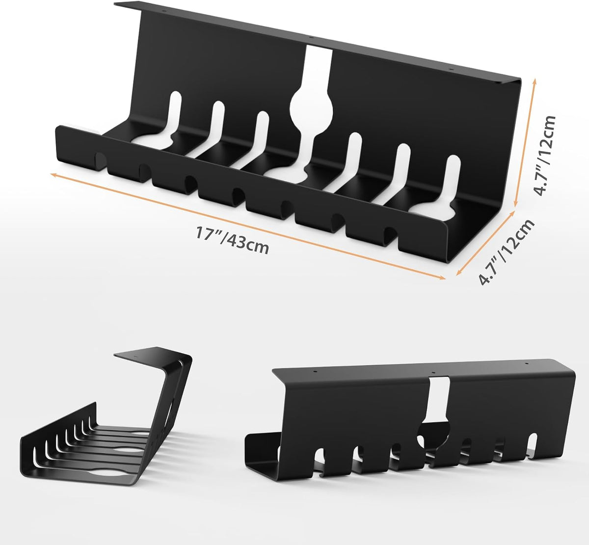 Syeeiex Under Desk Cable Management, Cord Management, Black, 17inch, 2 Set