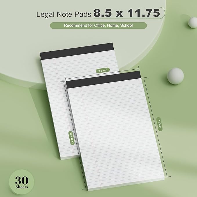 Legal Pads 8.5 x 11.75 Inch Notepad, 12 Pack White Legal Pads 8.5 x 11.75 - Image 2