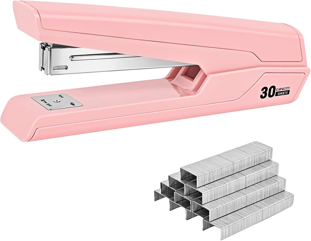 Metal Stapler with 830 Staples,Pink Stapler,Staplers for Desk | 30 Sheet Capacity, Office Stapler,Non-Slip