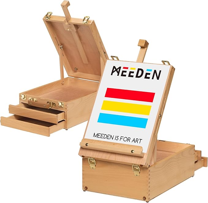 MEEDEN Large Tabletop Easel Sketchbox, Adjustable Solid Beech Wood Desktop by MEEDEN